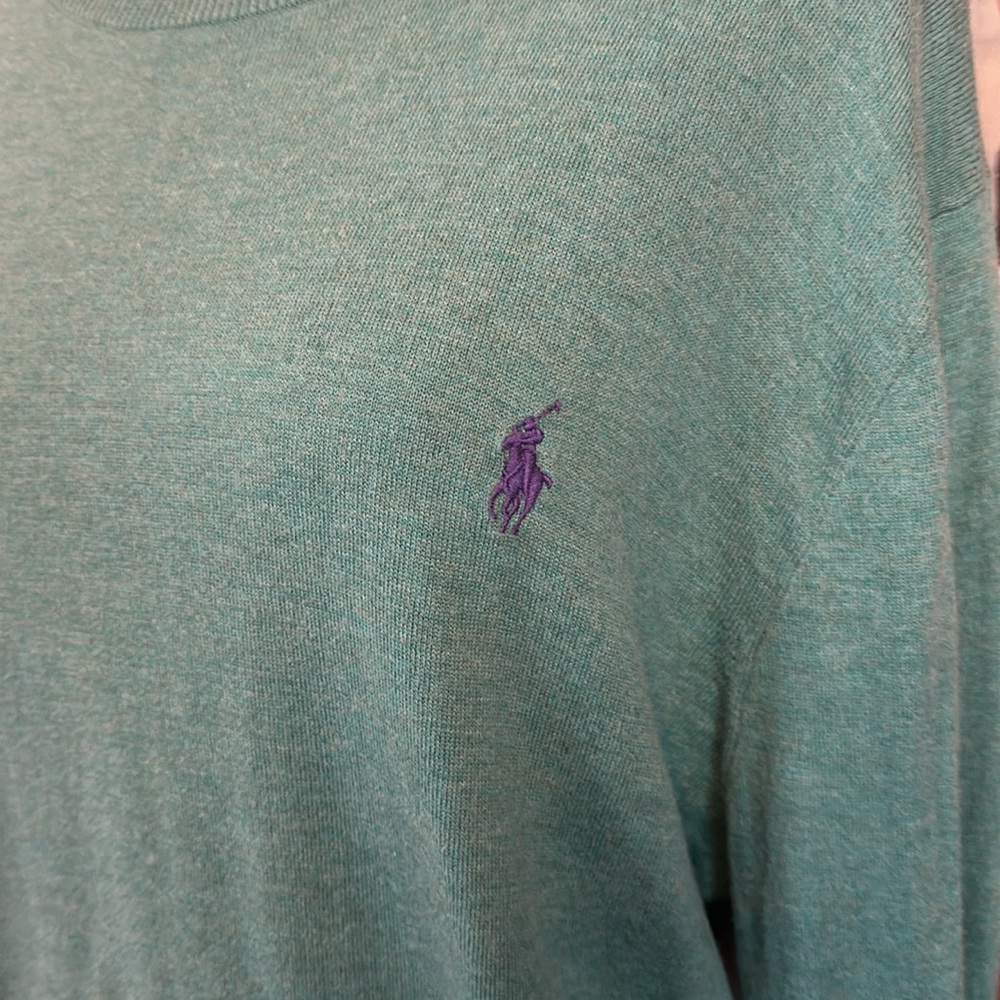 Polo Ralph Lauren Men’s turquoise cotton cashmere crewneck L long sleeve sweater - Picture 4 of 13